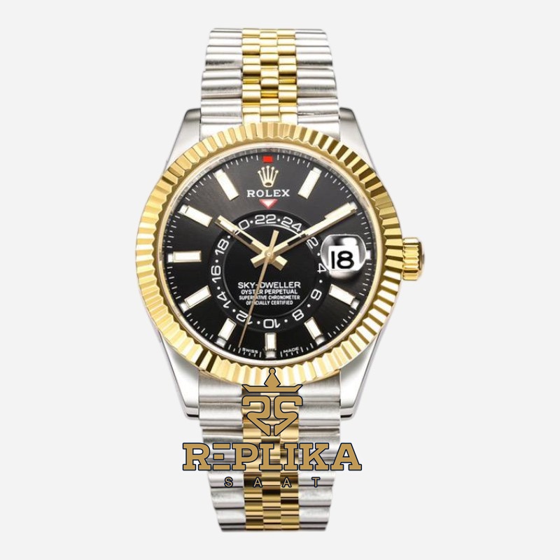 Rolex Sky Dweller 42 mm Two Tone Siyah Kadran Jubilee 326933 Super Clone ETA