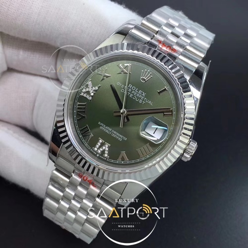 Rolex DateJust 36 mm  904L Steel Green Dial Diamonds Roman Markers Jubilee Bracelet 2836