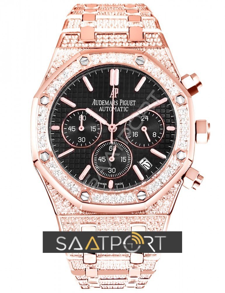 Audemars Piguet Baget Taşlı Diamond  Rose Siyah Kadran