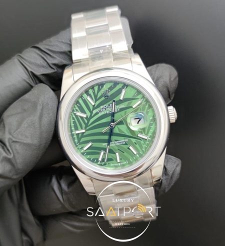 Rolex Saat Datejust 41mm Desenli Yeşil Kadran Düz Çelik Bezel