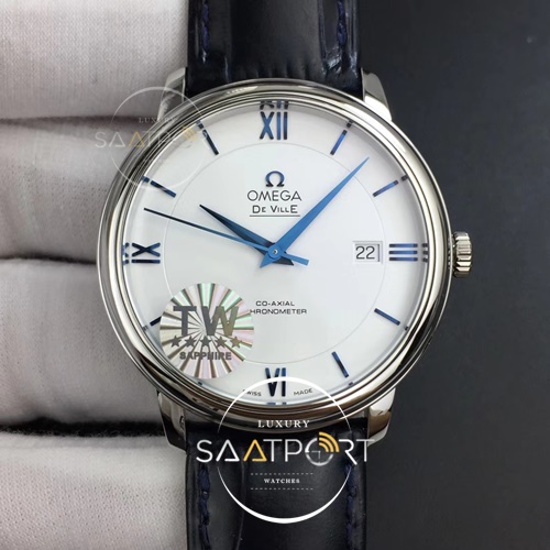 OMEGA De Ville SS TWF Best Edition White Dial Blue Markers on Blue Leather Strap A2824