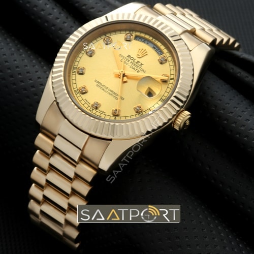 Rolex Day Date Gold Kadran Gold Kasa Taşlı Bezel