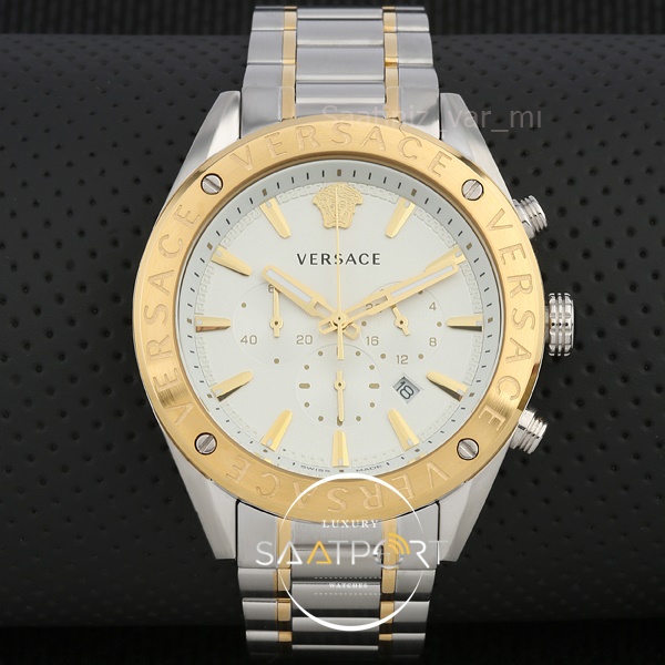 Versace Beyaz kadran Gümüş Gold Erkek Kol Saati 44mm VRSCVEHB00619