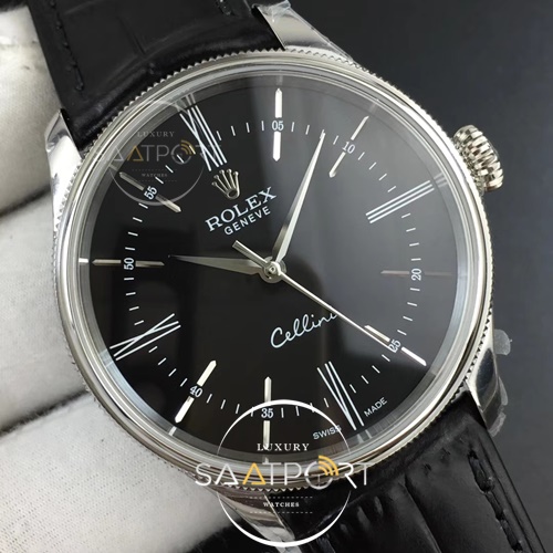 Rolex Cellini Time 50509 SS MKF Best Edition Black Dial Roman Marker on Black Leather Strap A3132 V4