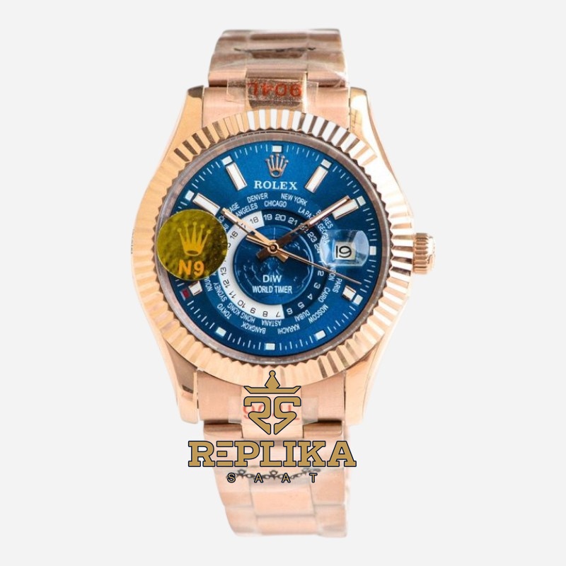 Rolex Sky-Dweller Rose Diw World Timer Blue Dial 42mm Oyster Bracelet Super Clone ETA