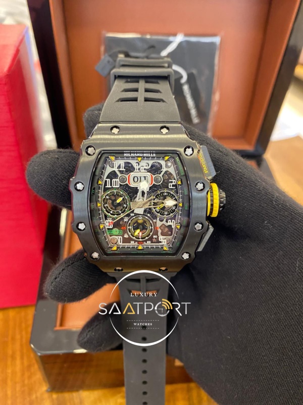 Richard Mille RM011-03 Çelik Kasa Siyah Silikon Kordon