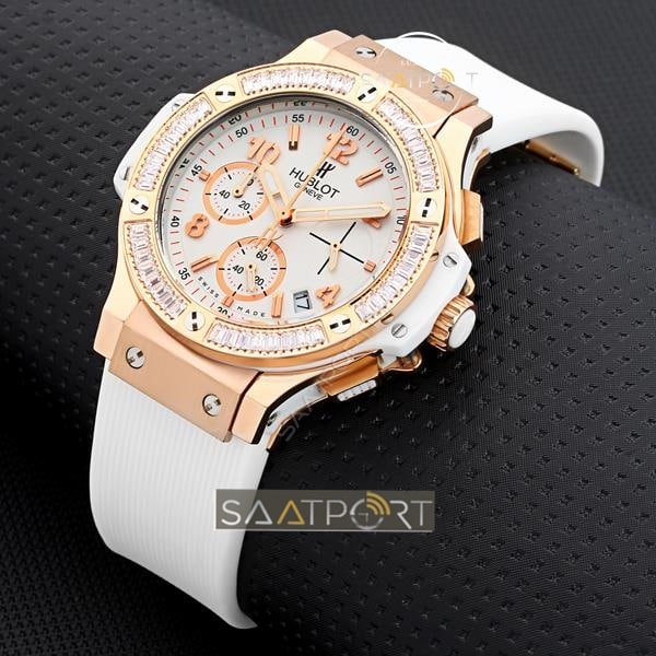 Hublot Bayan Saat Taşlı Gold Beyaz Kadran