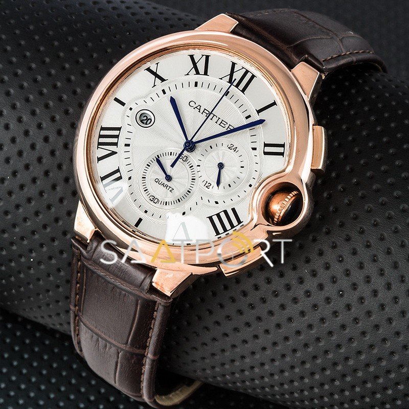 Cartier Ballon Bleu Deri Kordon Rose Kasa Kahverengi