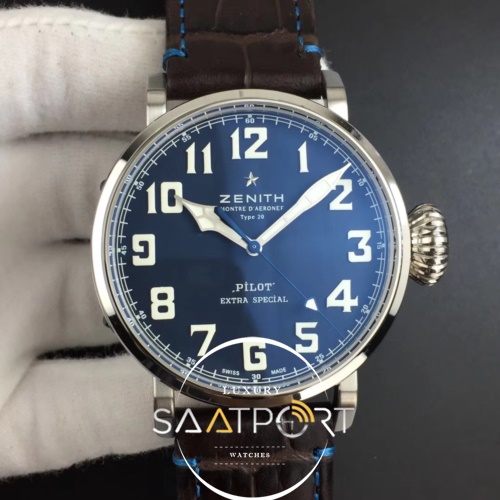 Zenith Pilot Super Clon  45mm  Blue Dial on Brown Leather Strap