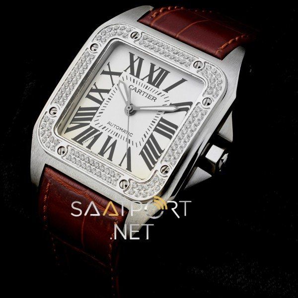 Cartier Santos Kahve Taşlı Kol Saati