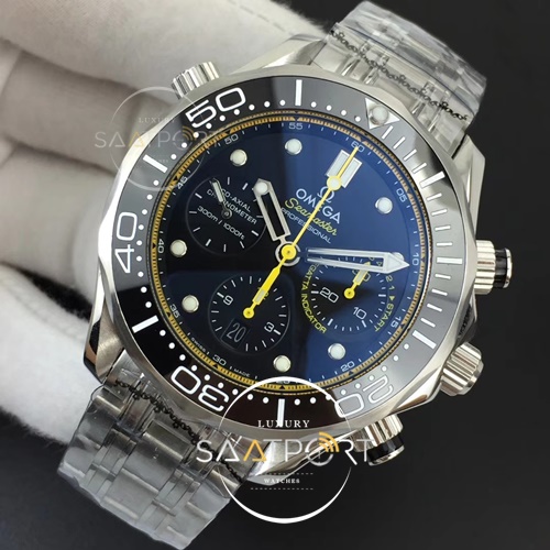 Omega Seamaster 300m Chrono Black Ceramic Bezel Black Dial Yellow Inner Bezel