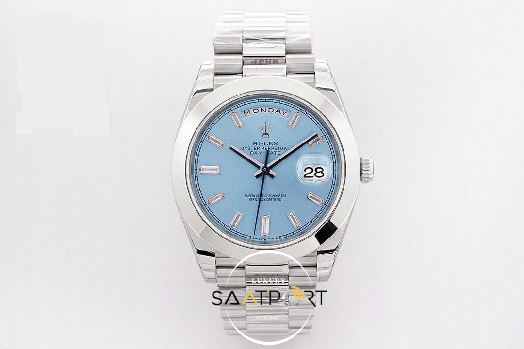 Rolex Day Date Platin Buz Mavisi Kadran 40mm Super Clone ETA