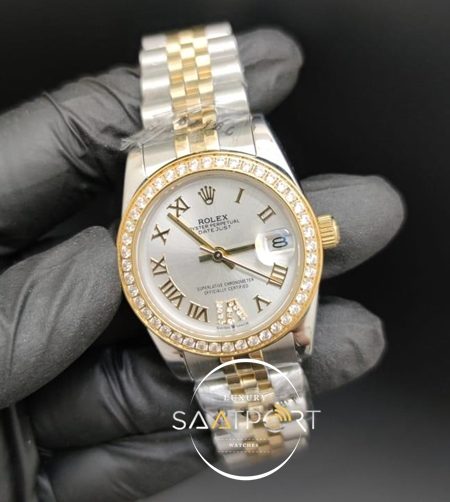 Rolex Datejust Roma Rakamlı Taşlı Gri Kadran Taşlı Bezel Otomatik Mekanizma