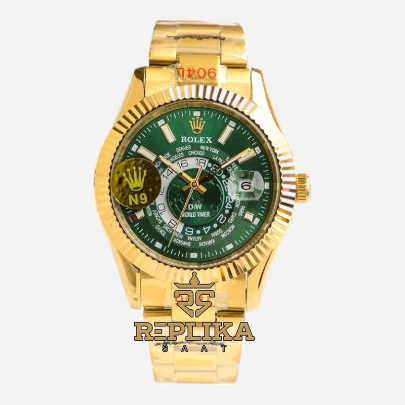 Rolex Sky-Dweller 904L Gold Diw World Timer Green Dial 42mm Oyster Super Clone ETA