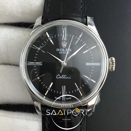 Rolex Cellini Time 50509 SS MKF Best Edition Black Dial Roman Marker on Black Leather Strap A3132 V4