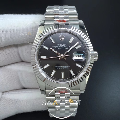 Rolex DateJust 36 mm Noob 1-1 Best Edition 904L Steel Black Dial Stick Super Clon