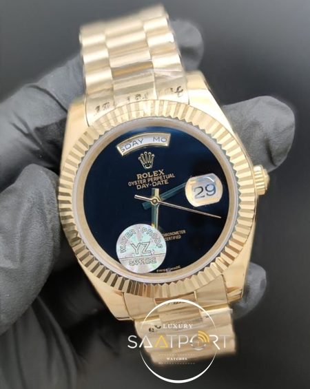 Rolex Saat Day Date Otomatik 41mm Siyah Kadran Gold Tırtıklı Bezel