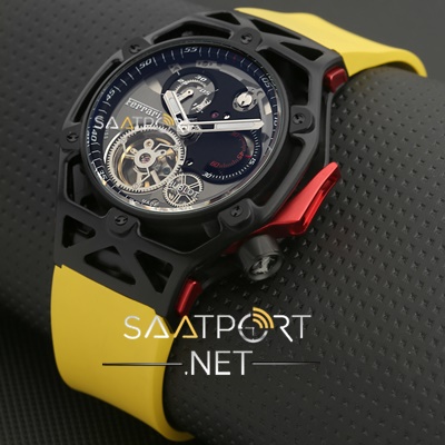 Hublot Türbülonlu saat carbon Ferrari modeli sarı Silikon Kordon