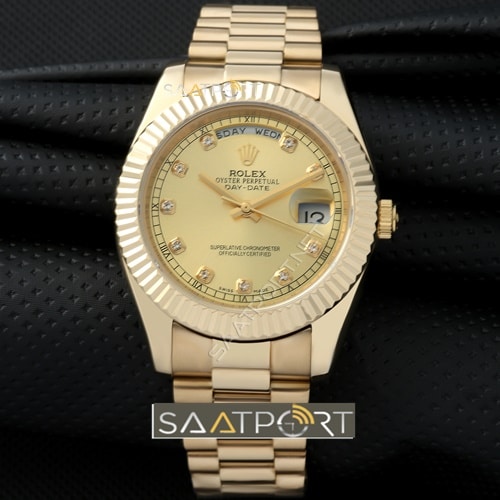 Rolex Day Date Gold Kadran Gold Kasa Taşlı Bezel