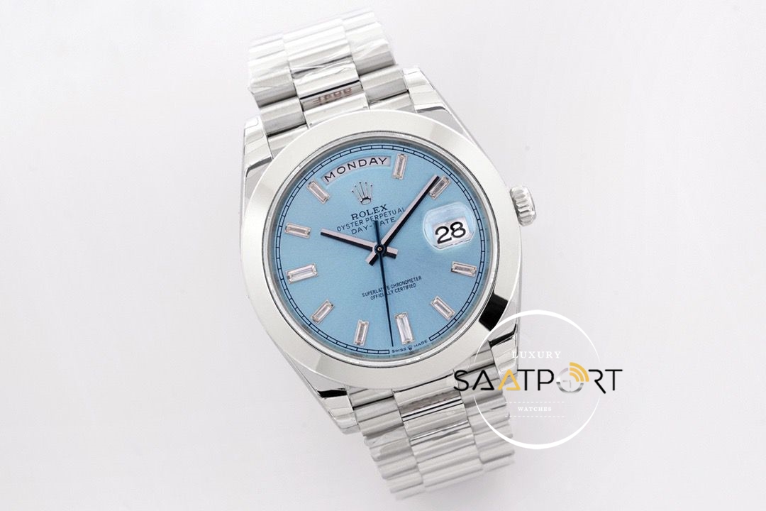 Rolex Day Date Platin Buz Mavisi Kadran 40mm Super Clone ETA