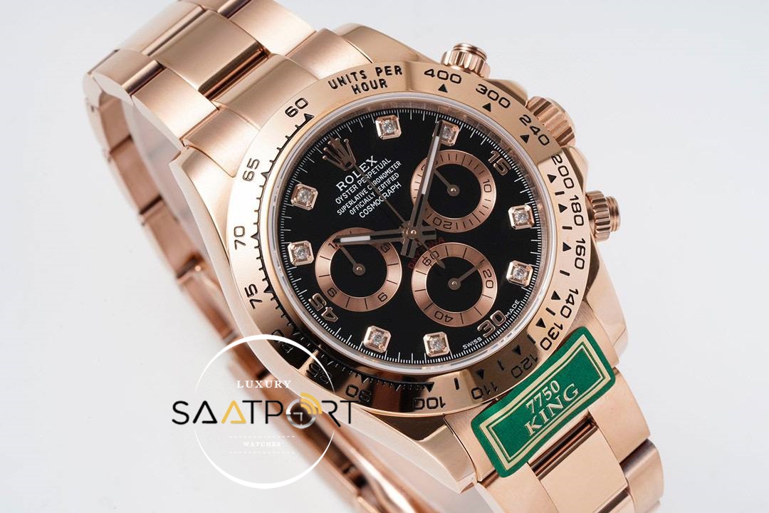 Rolex Daytona 116505 King Factory 40 mm Rose Kasa Taşlı Kadran Super Clone ETA