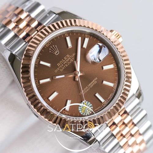 Eta Saat Rolex Rose Çelik Datejust Jh Factory 3235 Eta Mekanizma Kahve Kadran