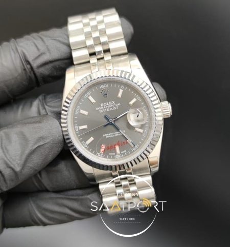 Rolex Datejust Gri Kadran Tırtıklı Bezel Jubile Kordon Otomatik Mekanizma