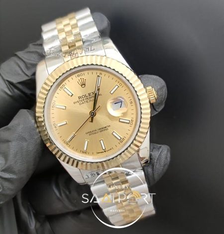 Rolex Saat Datejust Sarı Kadran Tırtıklı Gold Bezel Jubile Kordon