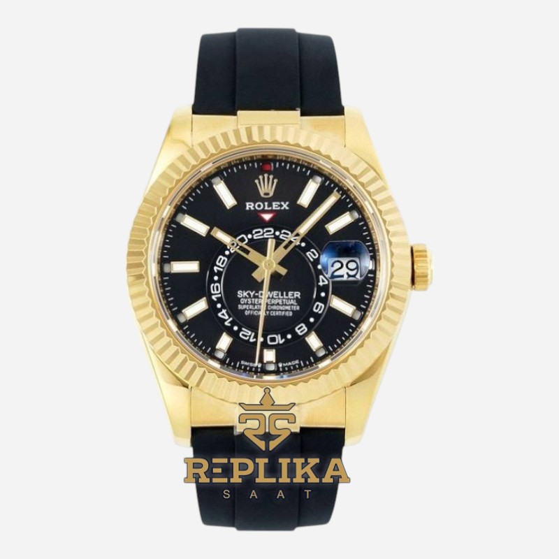 Rolex Sky Dweller 336238 Siyah Kadran 904L Gold Oysterflex 9002 Super Clone ETA
