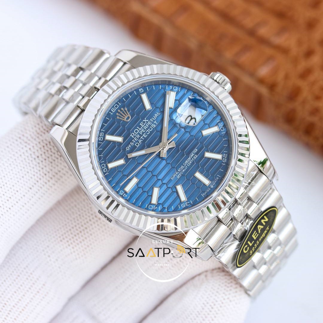 Rolex Datejust 41mm Clean Factory Desenli Mavi Kadran 3235 Super Clone ETA