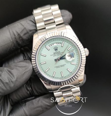 Rolex Saat Day Date 41mm Turkuaz Kadran Otomatik Mekanizma Tırtıklı Bezel