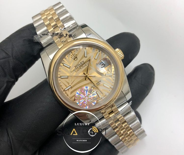 Rolex Saat Datejust Düz Bezel Desenli Gold Kadran Jubile Çelik Kordon Otomatik