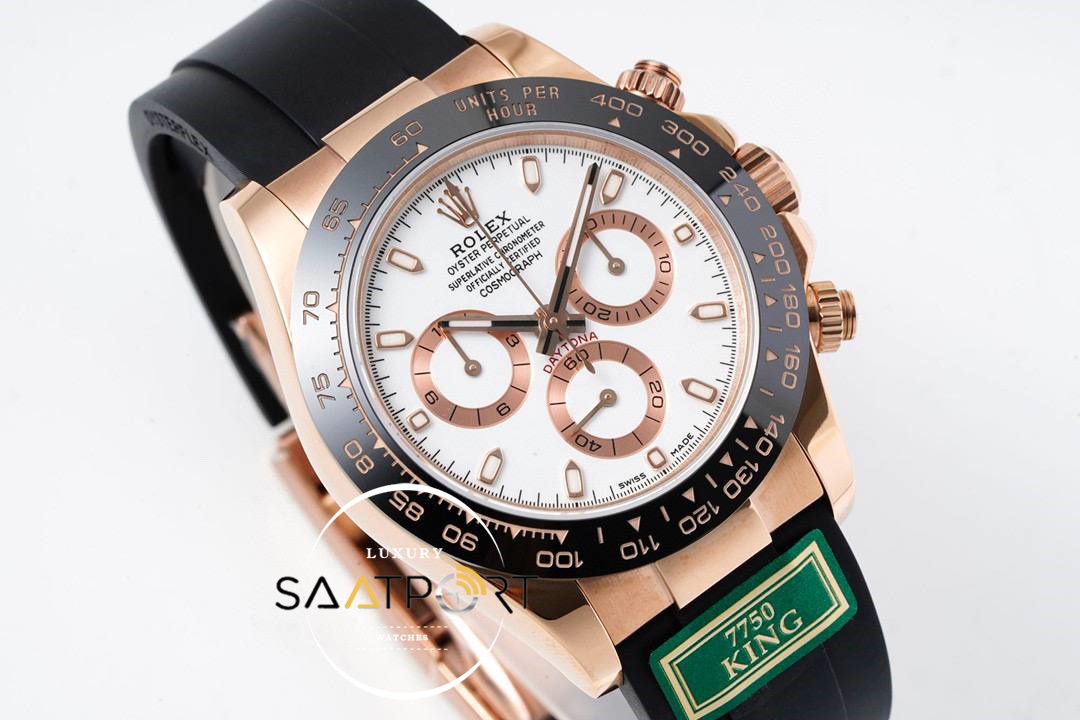 Rolex Daytona 116515 King Factory Beyaz Kadran 40 mm 904L Rose Kasa Super Clone ETA