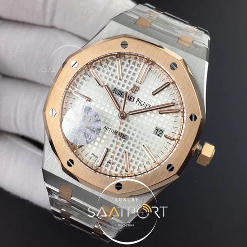 Royal Oak 41mm Two Tone 15400 SSRG JF 11 Best Edition White Textured Dial on SSRG Bracelet A3120 V3