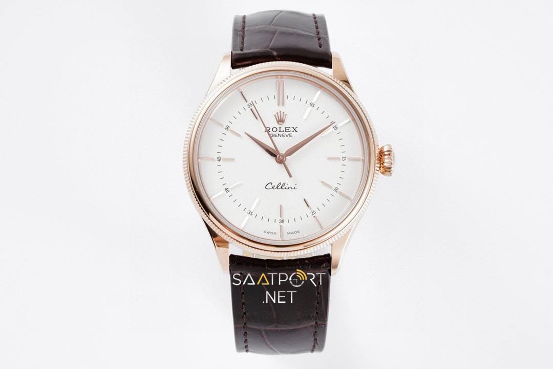 Rolex Cellini Time Rose White İndex 50509 Super Clone Eta Saat